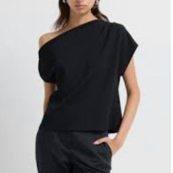 Reiss Celia Draped One-Shoulder Top X-large Black, NWT - Picture 1 of 10